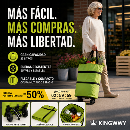 🛒 ¡50% DE DESCUENTO SOLO POR HOY! 🧳 Carrito de Mercado Plegable 2 en 1 – Gran Capacidad y Tela Oxford Súper Resistente – Perfecto para hacer mercado, ir de compras, viajar o salir de paseo . 🌿