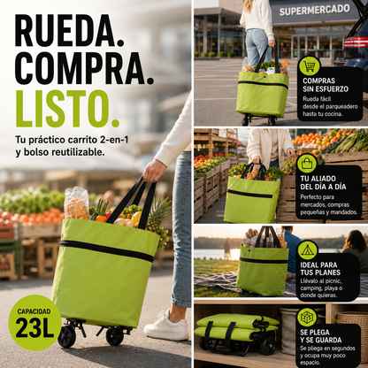 🛒 ¡50% DE DESCUENTO SOLO POR HOY! 🧳 Carrito de Mercado Plegable 2 en 1 – Gran Capacidad y Tela Oxford Súper Resistente – Perfecto para hacer mercado, ir de compras, viajar o salir de paseo . 🌿