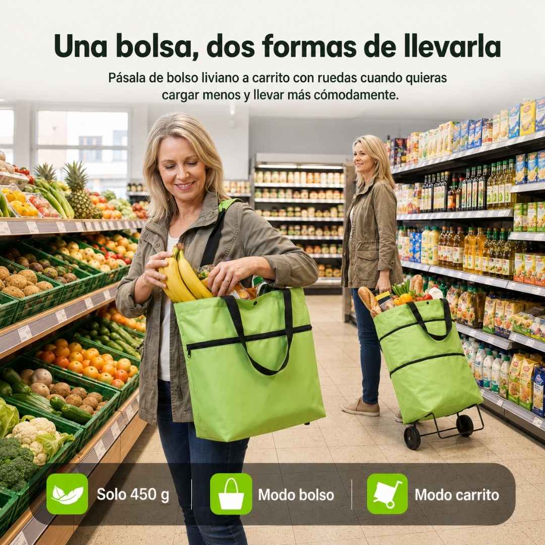 🛒 ¡50% DE DESCUENTO SOLO POR HOY! 🧳 Carrito de Mercado Plegable 2 en 1 – Gran Capacidad y Tela Oxford Súper Resistente – Perfecto para hacer mercado, ir de compras, viajar o salir de paseo . 🌿